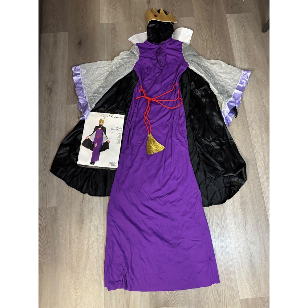 Leg Avenue Deadly Dark Queen Costume 4pc Set Purple Dress Cape Crown 85633 M/L - Picture 2 of 14